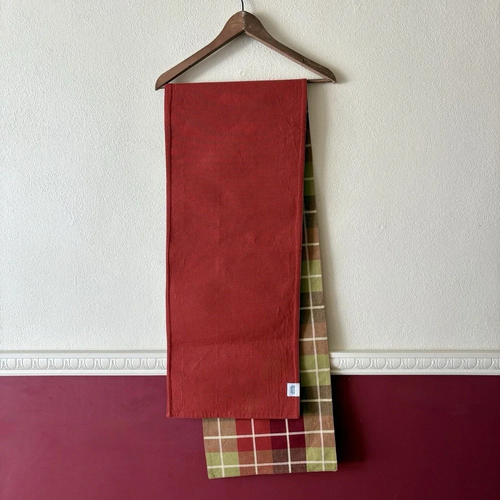 Table runner 100% cotton‎ green maroon plaid made in Inda 13X71